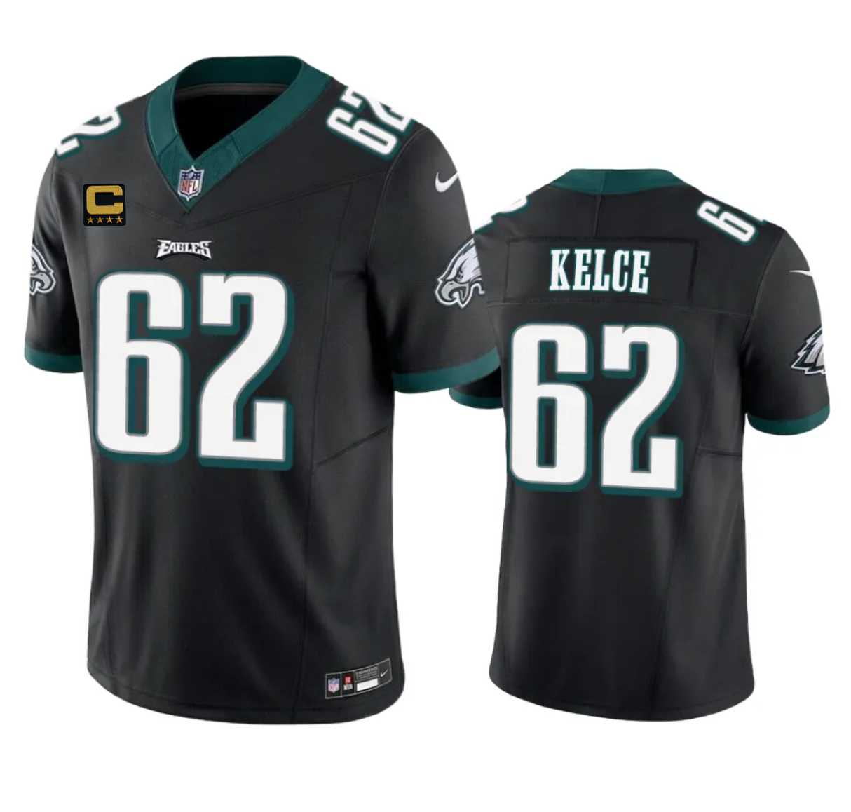 Men & Women & Youth Philadelphia Eagles #62 Jason Kelce Black 2023 F.U.S.E. With 4-Star C Patch Vapor Vapor Untouchable Limited Jersey